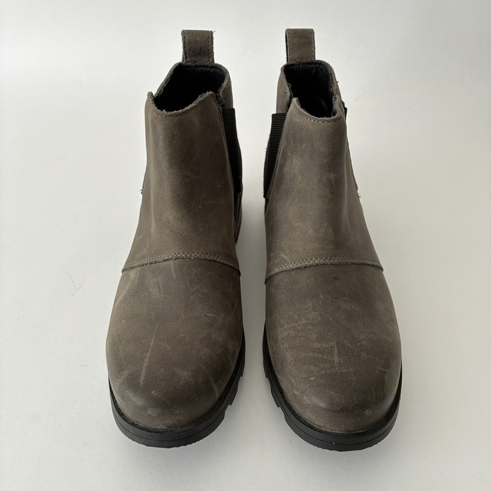 Sorel Emelie Waterproof Gray Leather Chelsea Ankle Boots Womens Size 7 EUR 38